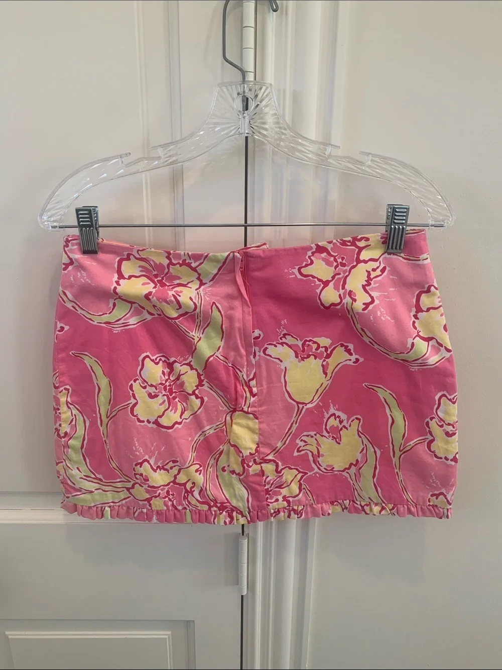 Lilly Pulitzer Pink Floral Print Mini Skirt with Yellow Accents